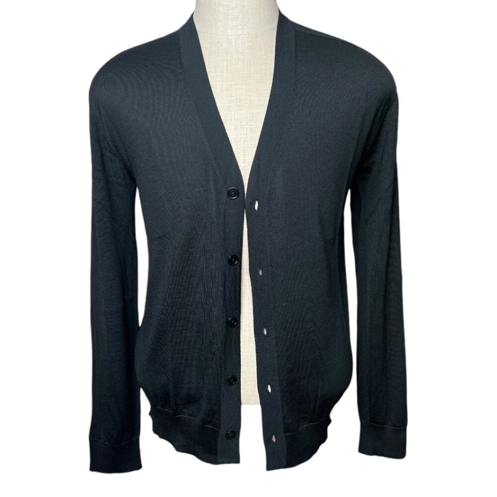 Hermes New 100% Cashmere Men's Black Full Button Cardigan Sweater EU Size Medium